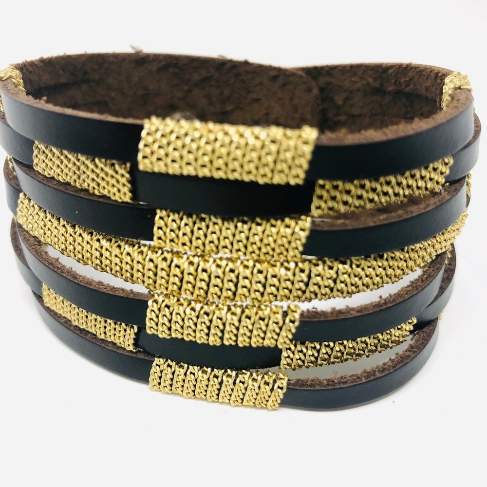 3 for $15 Brown and Gold Leather Bracelet